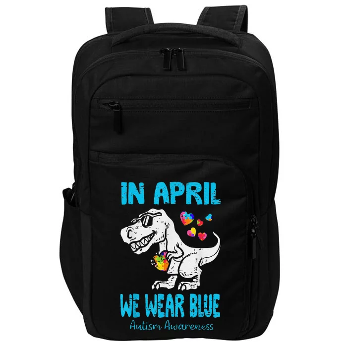 In April We Wear Blue T Rex Dino Baby Autism Awareness Impact Tech Backpack