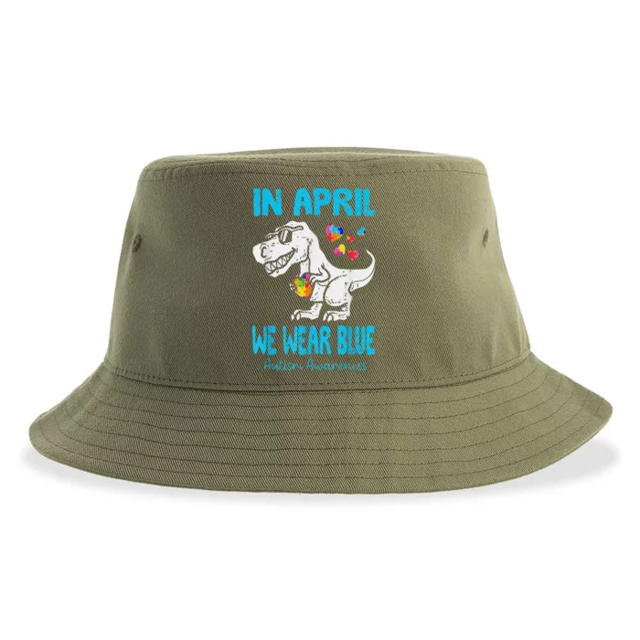 In April We Wear Blue T Rex Dino Baby Autism Awareness Sustainable Bucket Hat