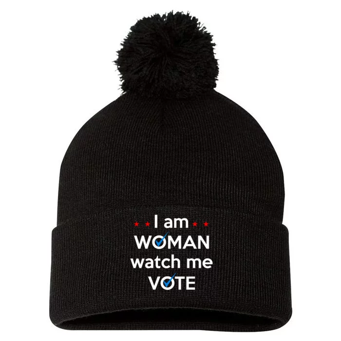 I Am Woman Watch Me Vote Pom Pom 12in Knit Beanie