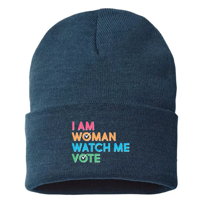 I Am Woman Watch Me Vote Sustainable Knit Beanie