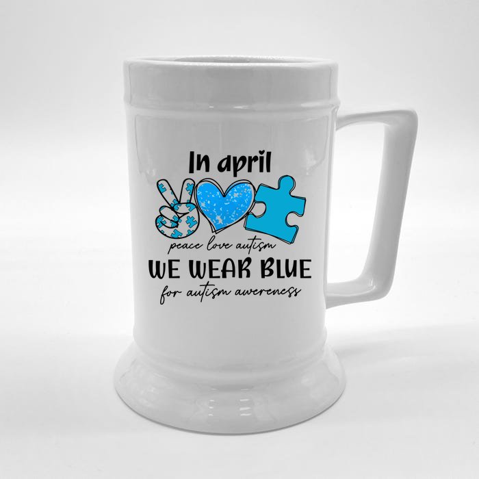 In April We Wear Blue Autism Awareness Front & Back Beer Stein