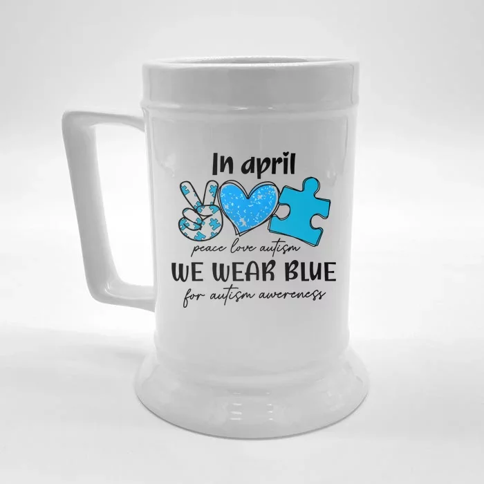 In April We Wear Blue Autism Awareness Front & Back Beer Stein