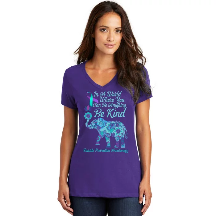 In A World Where You Can Be Anything Be Kind Elephant Women's V-Neck T-Shirt