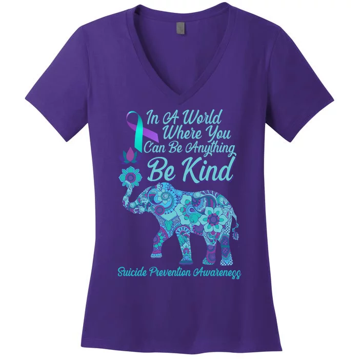 In A World Where You Can Be Anything Be Kind Elephant Women's V-Neck T-Shirt