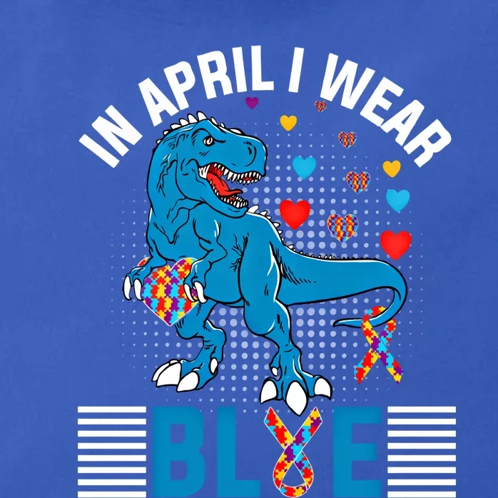 In April We Wear Blue T Rex Dinosaur Autism Awareness Month Gift Zip Tote Bag