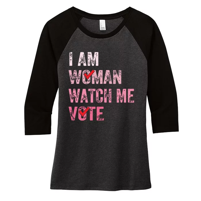 I Am Woman Watch Me Vote Vintage Voting Women's Tri-Blend 3/4-Sleeve Raglan Shirt