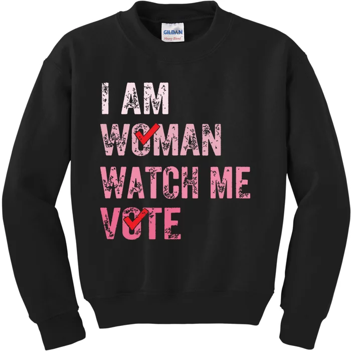 I Am Woman Watch Me Vote Vintage Voting Kids Sweatshirt