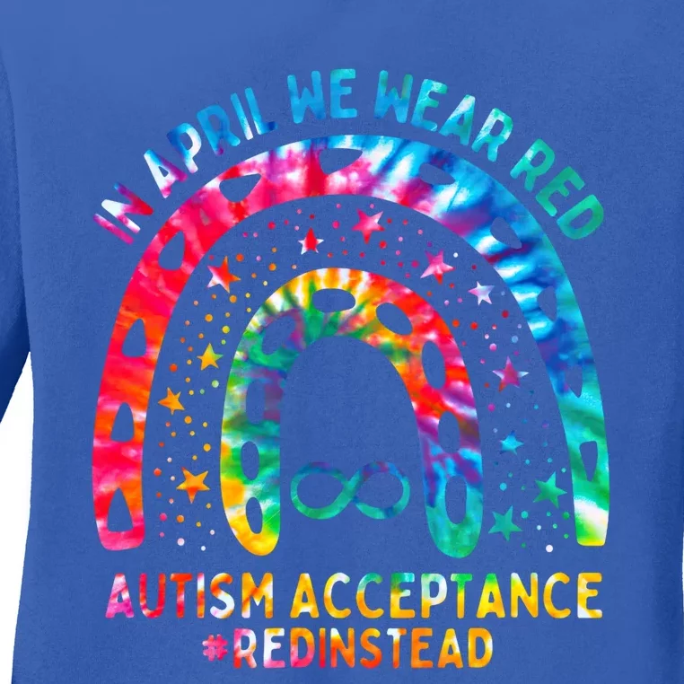 In April We Wear Red Autism Awareness Acceptance Red Instead Gift Ladies Long Sleeve Shirt