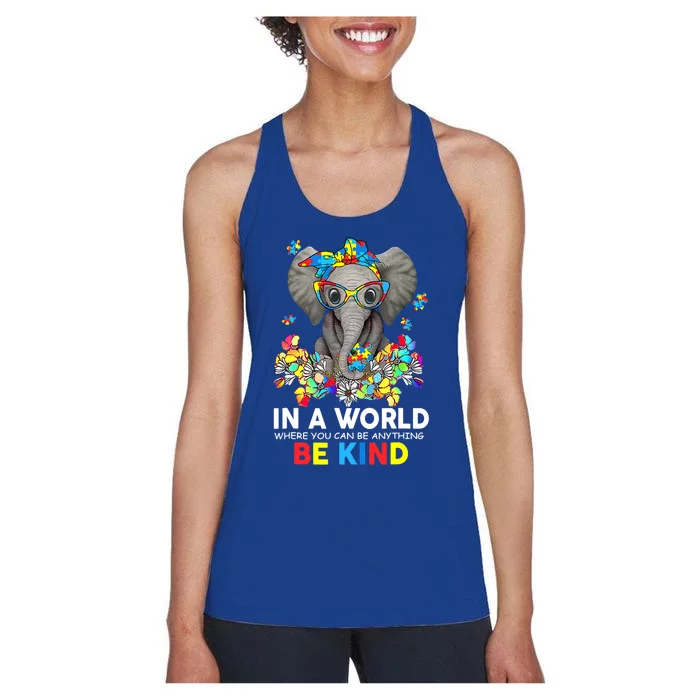 In A World Be Kind Cute Elephant Autism Mom Gift Women's Racerback Tank