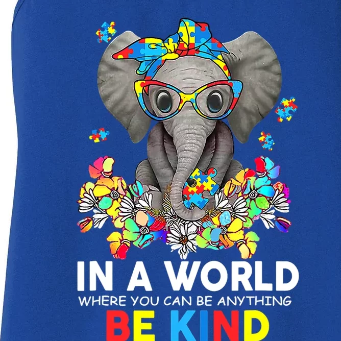 In A World Be Kind Cute Elephant Autism Mom Gift Women's Racerback Tank