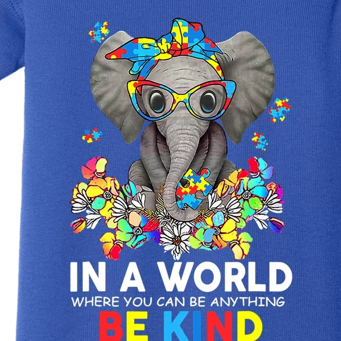 In A World Be Kind Cute Elephant Autism Mom Gift Baby Bodysuit