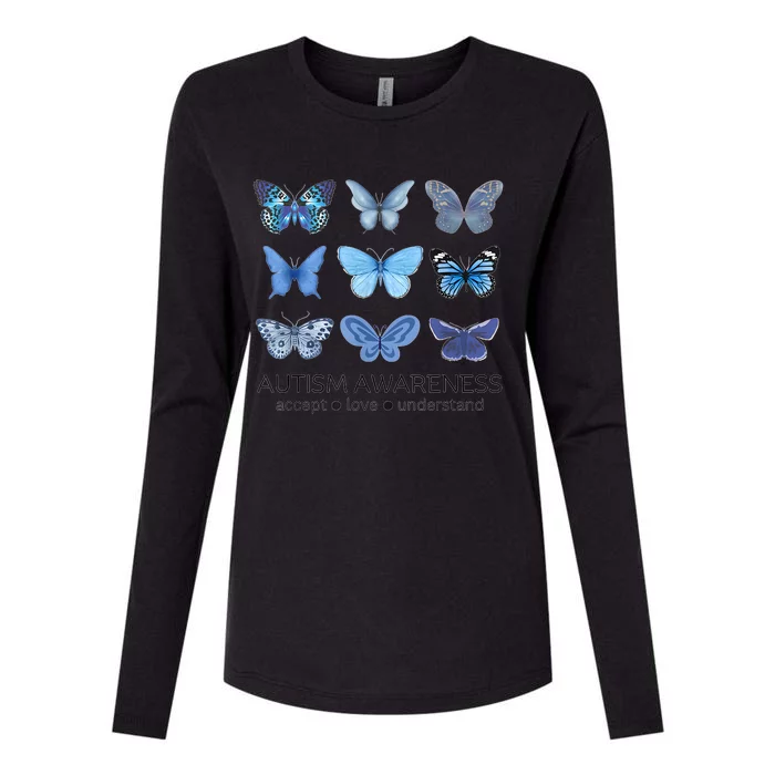 In April We Wear Blue Butterfly Autism Mental Health Womens Cotton Relaxed Long Sleeve T-Shirt