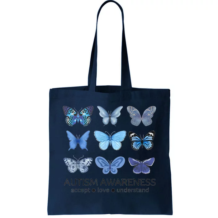 In April We Wear Blue Butterfly Autism Mental Health Tote Bag