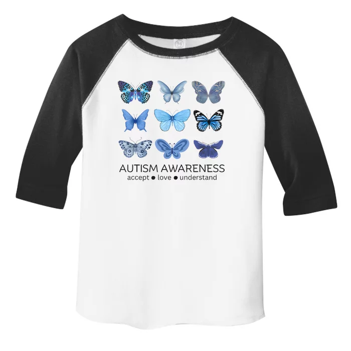 In April We Wear Blue Butterfly Autism Mental Health Toddler Fine Jersey T-Shirt