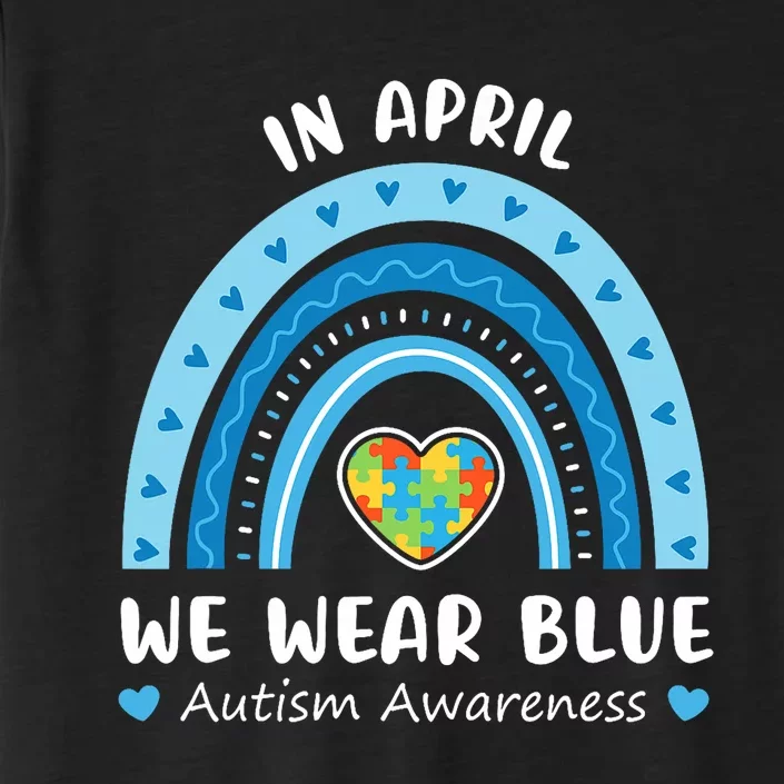 In April We Wear Blue Autism Awareness Rainbow Puzzle ChromaSoft Performance T-Shirt