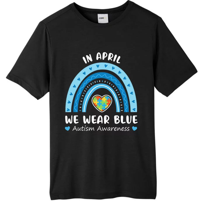 In April We Wear Blue Autism Awareness Rainbow Puzzle ChromaSoft Performance T-Shirt