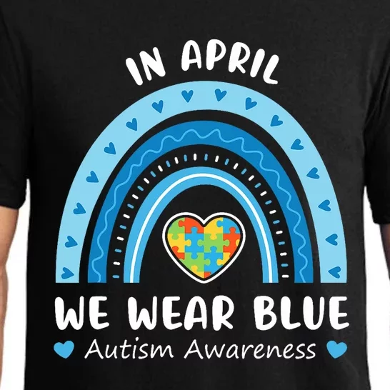 In April We Wear Blue Autism Awareness Rainbow Puzzle Pajama Set