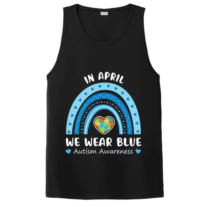 In April We Wear Blue Autism Awareness Rainbow Puzzle Performance Tank