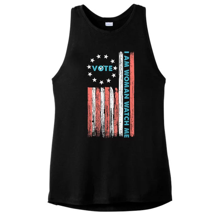 I Am Woman Watch Me Vote 2024 Ladies Tri-Blend Wicking Tank