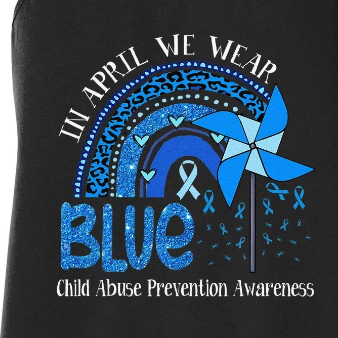 In April We Wear Blue For Child Abuse Prevention Awarenes Gifts Women's Racerback Tank