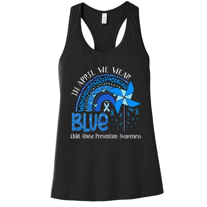 In April We Wear Blue For Child Abuse Prevention Awarenes Gifts Women's Racerback Tank