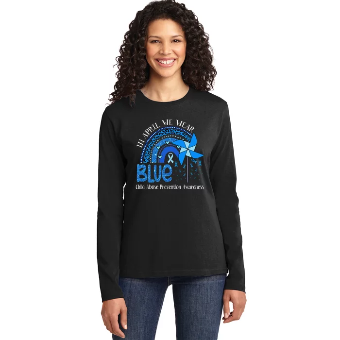 In April We Wear Blue For Child Abuse Prevention Awarenes Gifts Ladies Long Sleeve Shirt