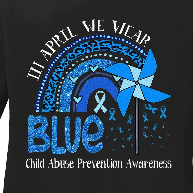 In April We Wear Blue For Child Abuse Prevention Awarenes Gifts Ladies Long Sleeve Shirt