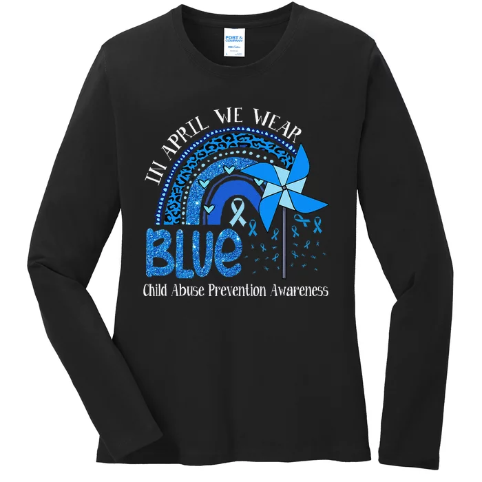 In April We Wear Blue For Child Abuse Prevention Awarenes Gifts Ladies Long Sleeve Shirt