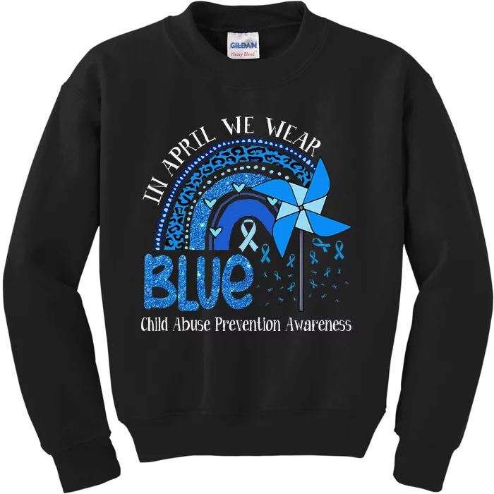 In April We Wear Blue For Child Abuse Prevention Awarenes Gifts Kids Sweatshirt