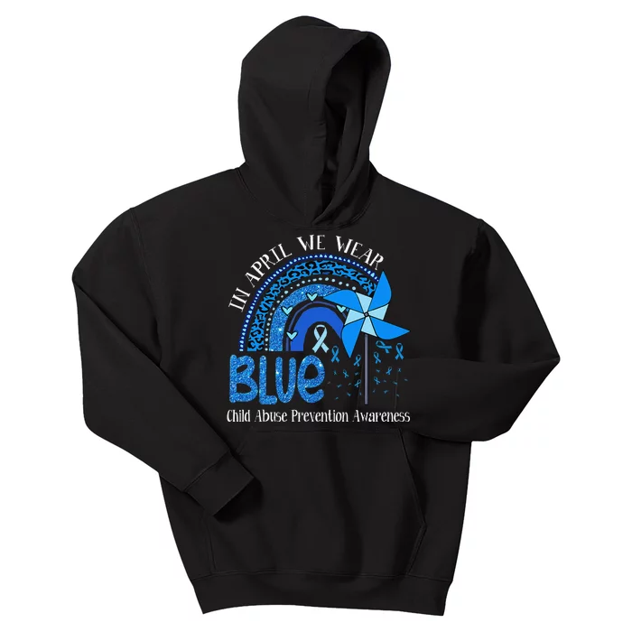 In April We Wear Blue For Child Abuse Prevention Awarenes Gifts Kids Hoodie