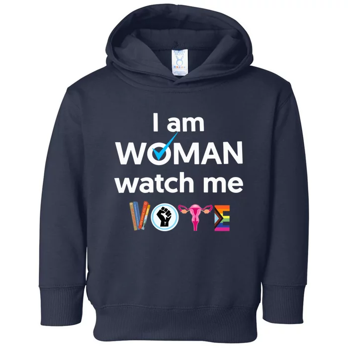 I Am Woman Watch Me Vote Childless Cat Lady Is Voting Kamala Toddler Hoodie