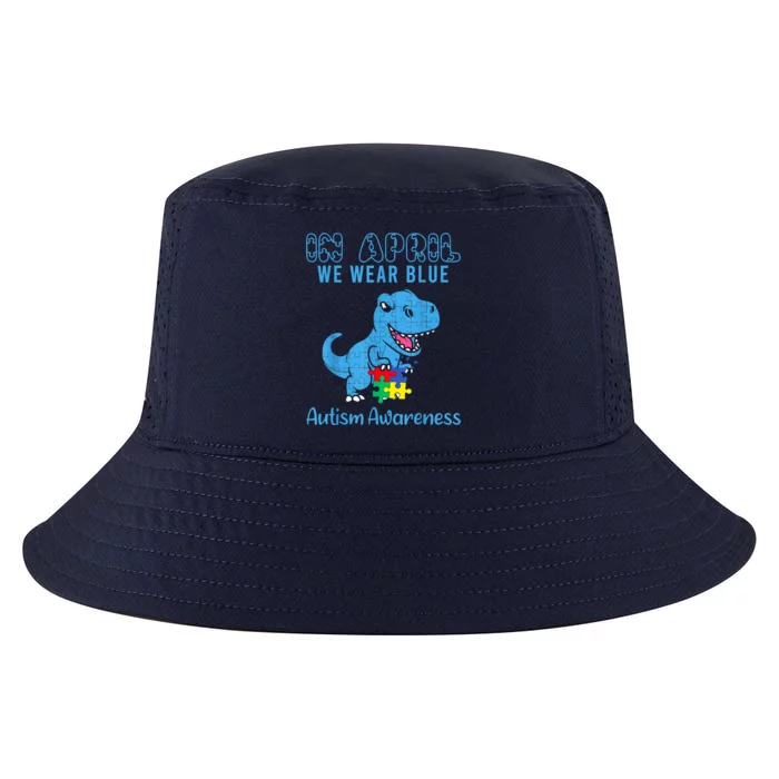 In April We Wear Blue Autism Awareness Month Dinosaur Cool Comfort Performance Bucket Hat