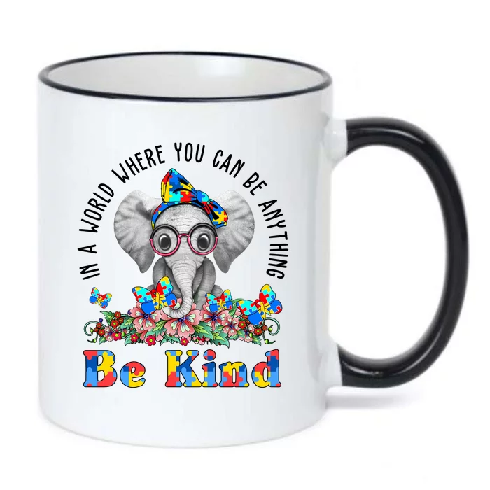 In A World Where You Can Be Anything Be Kind Autism Elephant Black Color Changing Mug