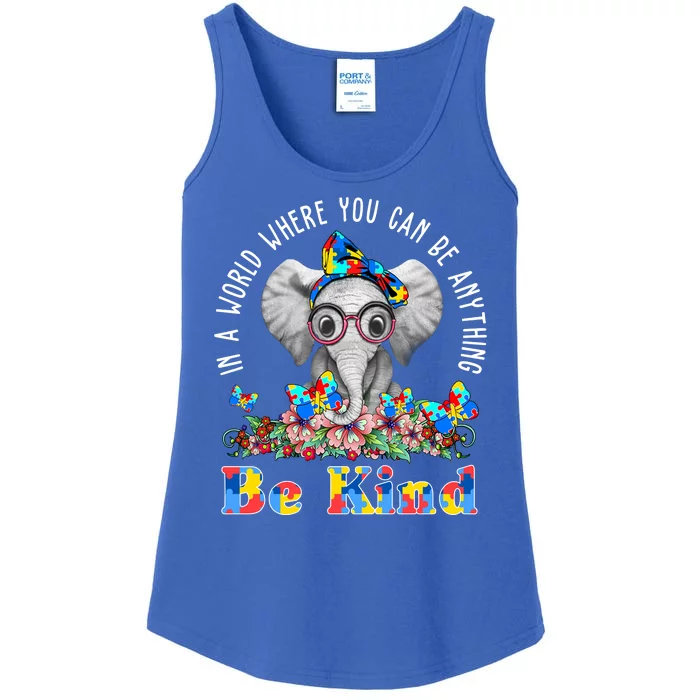 In A World Where You Can Be Anything Be Kind Autism Elephant Ladies Essential Tank