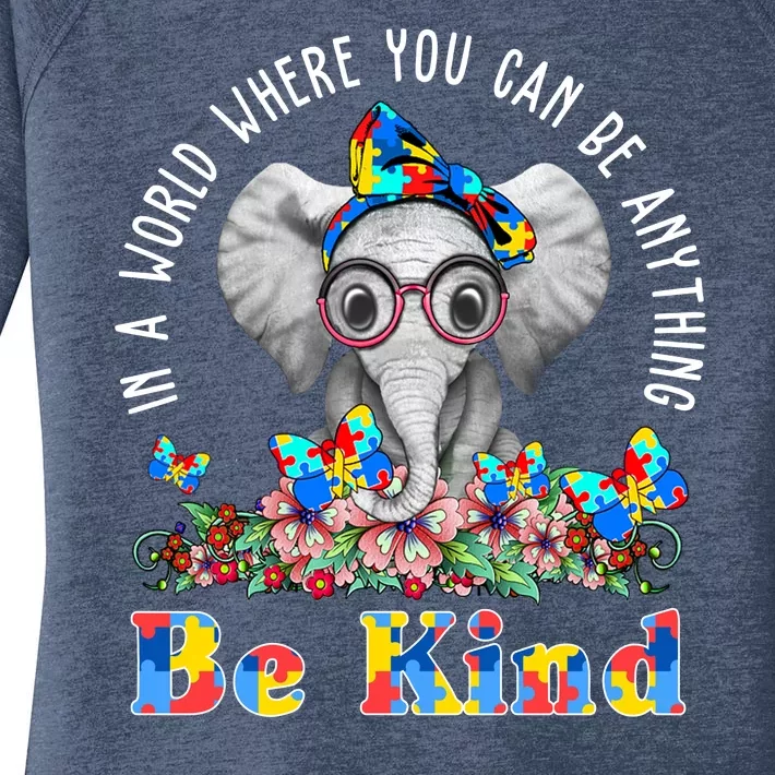 In A World Where You Can Be Anything Be Kind Autism Elephant Women's Perfect Tri Tunic Long Sleeve Shirt