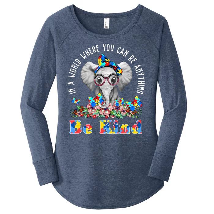 In A World Where You Can Be Anything Be Kind Autism Elephant Women's Perfect Tri Tunic Long Sleeve Shirt