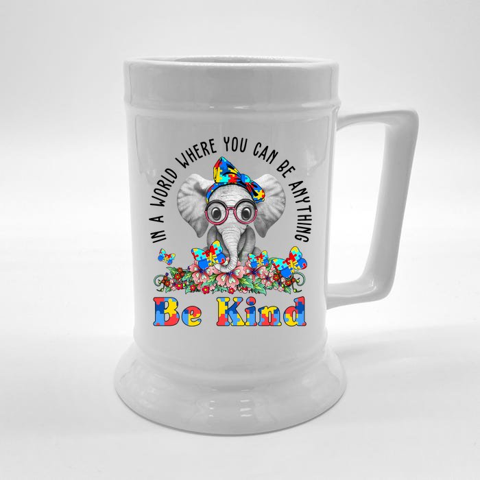 In A World Where You Can Be Anything Be Kind Autism Elephant Front & Back Beer Stein