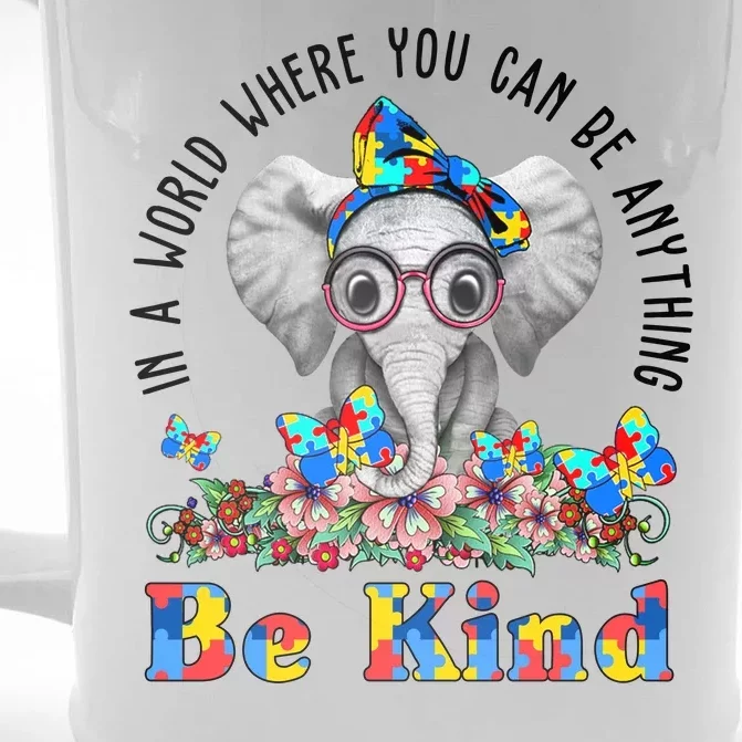 In A World Where You Can Be Anything Be Kind Autism Elephant Front & Back Beer Stein