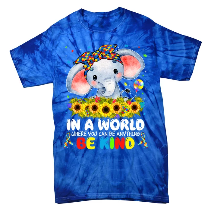 In A World Be Kind Cute Elephant Autism Mom Cool Gift Tie-Dye T-Shirt