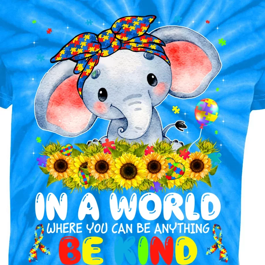 In A World Be Kind Cute Elephant Autism Mom Cool Gift Kids Tie-Dye T-Shirt