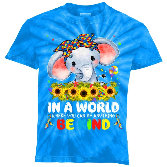 In A World Be Kind Cute Elephant Autism Mom Cool Gift Kids Tie-Dye T-Shirt