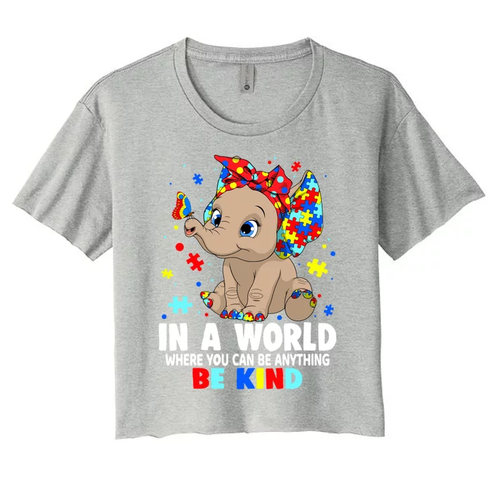 In A World Be Funny Kind Cute Elephant Autism Mom Cool Gift Women's Crop Top Tee