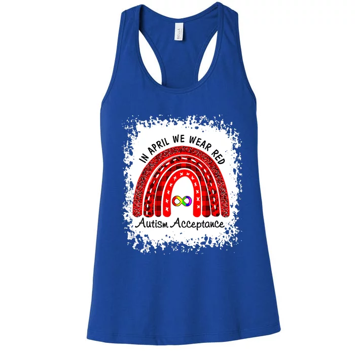 In April We Wear Red Instead Autism People Acceptance Gift Women's Racerback Tank