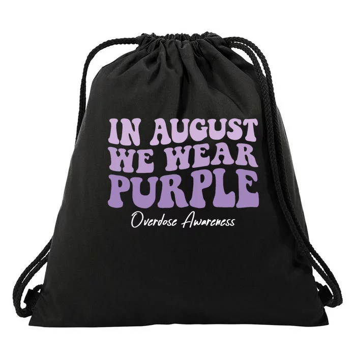 In August We Wear Purple Overdose Awareness Purple Ribbon Drawstring Bag