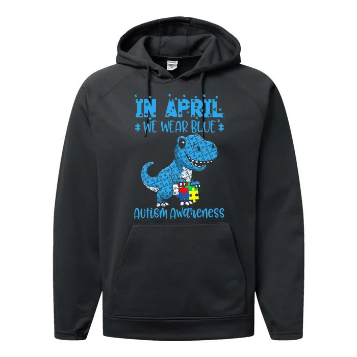 In April We Wear Blue ASD Awareness Dinosaur Performance Fleece Hoodie