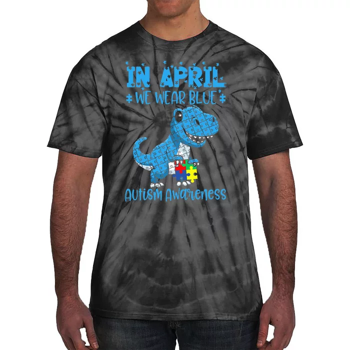 In April We Wear Blue ASD Awareness Dinosaur Tie-Dye T-Shirt