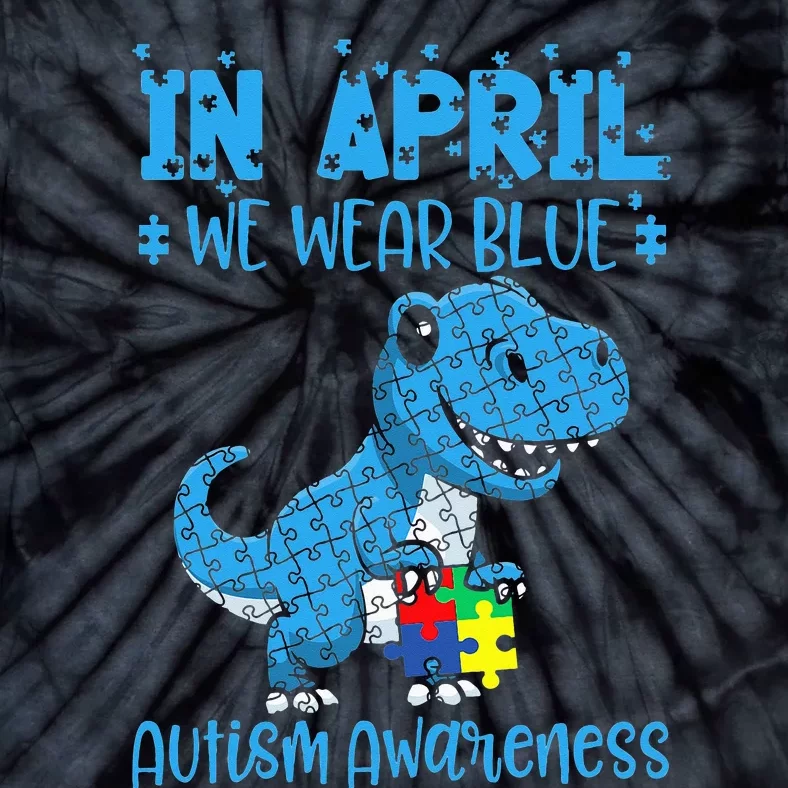 In April We Wear Blue ASD Awareness Dinosaur Tie-Dye T-Shirt