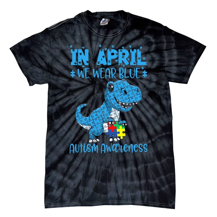 In April We Wear Blue ASD Awareness Dinosaur Tie-Dye T-Shirt