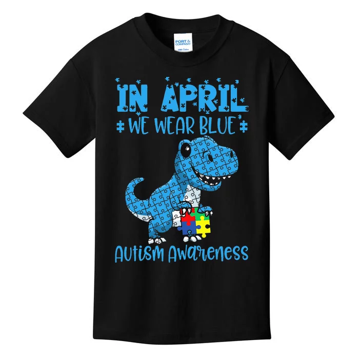 In April We Wear Blue ASD Awareness Dinosaur Kids T-Shirt