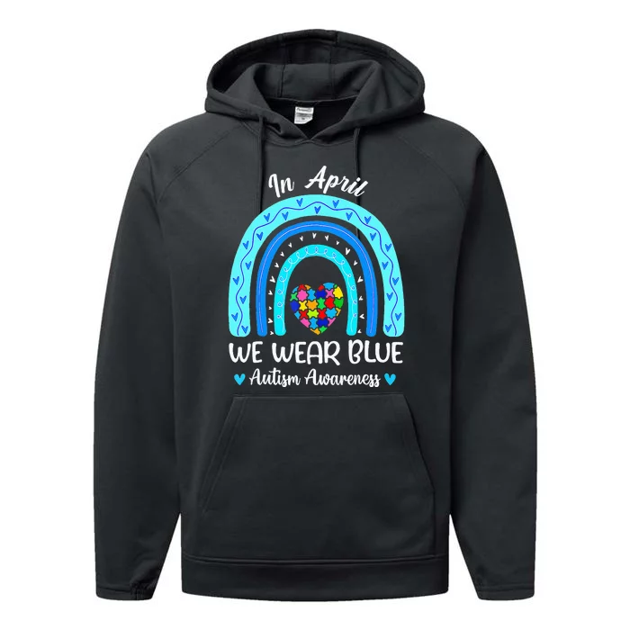 In April We Wear Blue ASD Awareness Puzzle Performance Fleece Hoodie